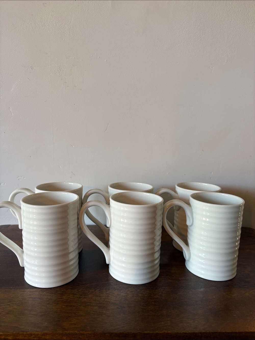 SOPHIE CONRAN - Portmeirion - White Tall Ribbed Ceramic Coffee Mug - Set of 6